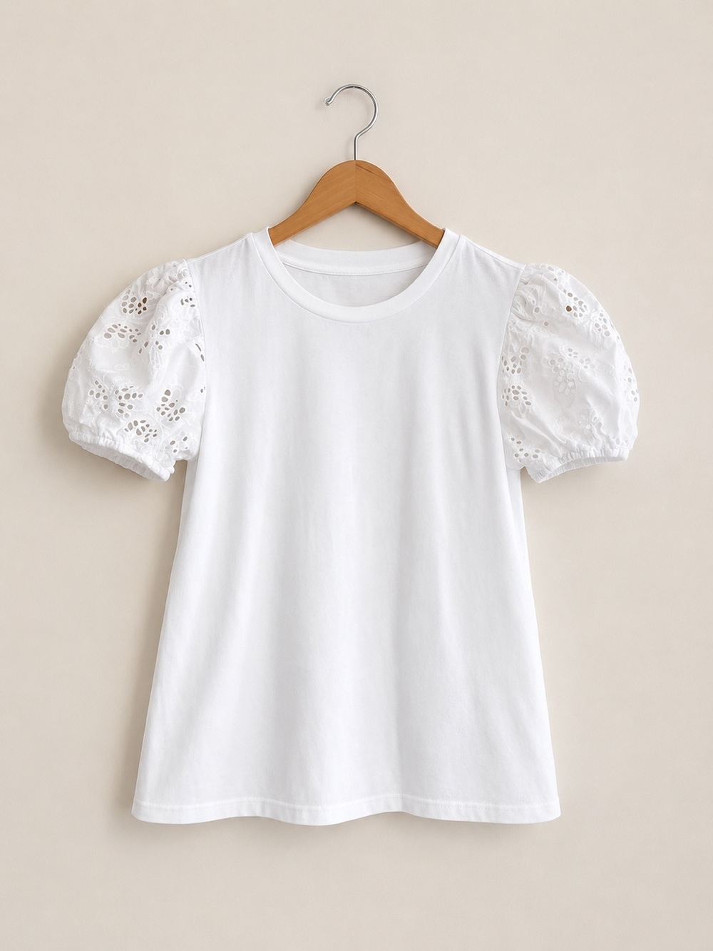 Kate Spade New York Eyelet Puff Sleeve Tee White Cotton Top Size S